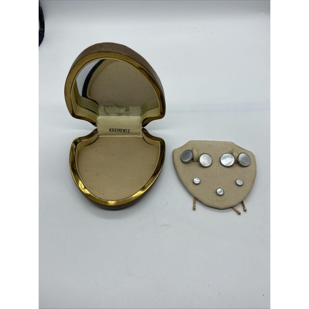 Krementz Vintage Mother of Pearl Cufflinks and Studs Tuxedo Set with Box